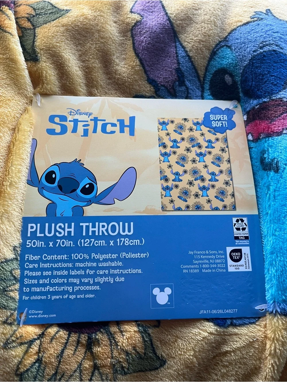 Disney Stitch with sunflowers plush throw blanket
